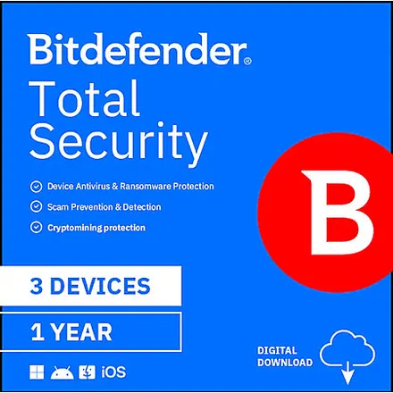 1-Year 3 Device Bitdefender Total Security Software (Digital Delivery)