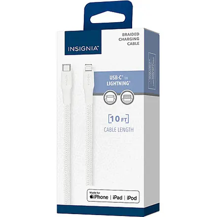 10' Insignia USB-C to Lightning Braided Charging Cable (Moon Gray)