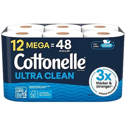 12-Ct Cottonelle 1-Ply Mega Roll Toilet Paper (Ultra Clean/Comfort) + $2 WG Cash