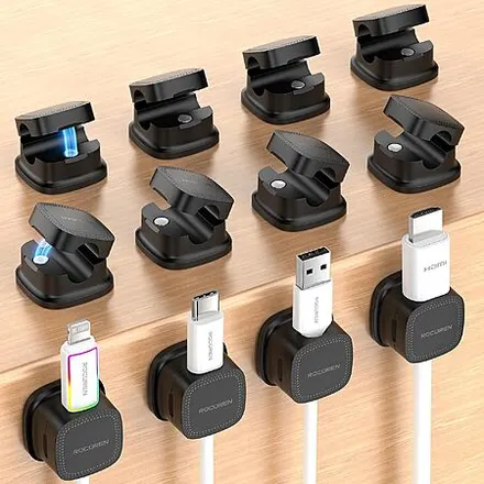 12-Ct Rocoren Magnetic Adhesive Cable Organizer Clips (Black)