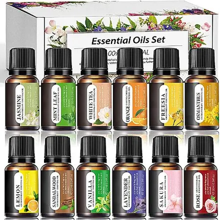 12-Pk 10ml Gihen Essential Oils Variety Set for Diffusers & Aromatherapy