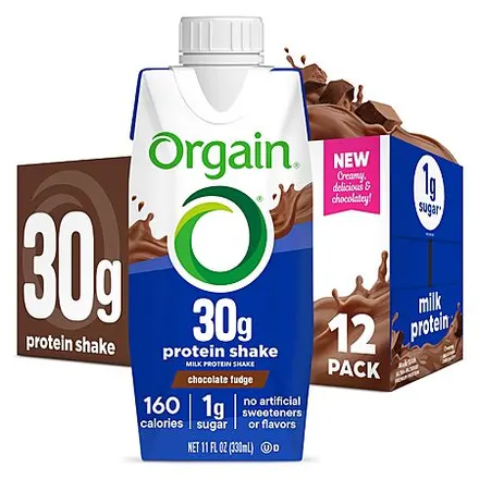 12-Pk 11-Oz Orgain 30g Protein Shakes (Chocolate Fudge or Vanilla)