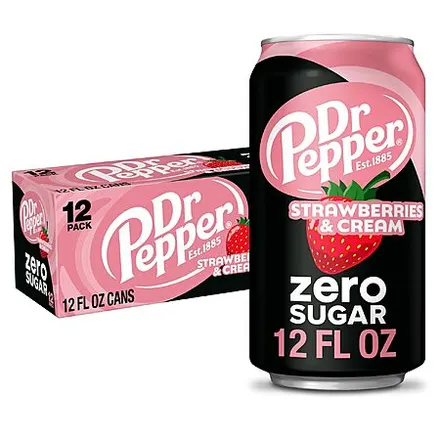 12-Pk 12-Oz Dr Pepper Zero Sugar Soda (Strawberries & Cream)