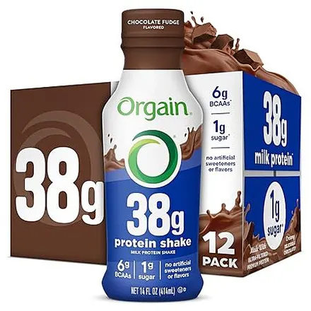 12-Pk 14-Oz Orgain 38g High Protein Grass-Fed Shakes (Chocolate Fudge)