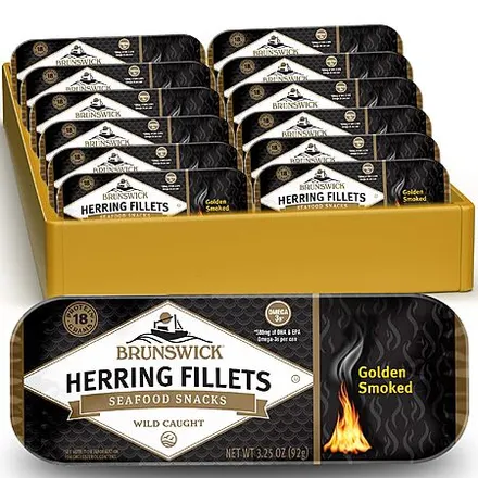12-Pk 3.25-Oz Brunswick Golden Smoked Herring Fillets