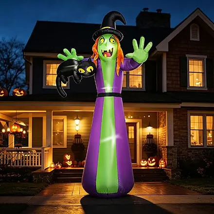12' Yooson Halloween Giant Witch Inflatable w/ Built-In LEDs