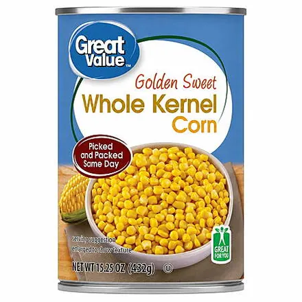 15.25-Oz Great Value Golden Sweet Whole Kernel Corn Can: 8 for $4, 1 for