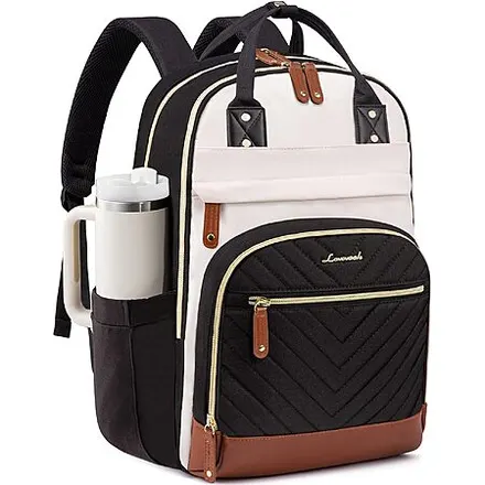 15.6" LOVEVOOK Laptop Backpack w/ Tumbler Holder (Beige-Black-Brown)