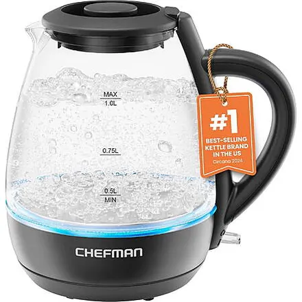1L Chefman Electric Glass Kettle w/ LED Indicator Light