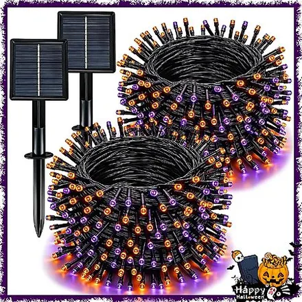 2-Pack 66' Slyuexu Solar String Lights Outdoor w/ 200 LED (Orange & Purple)