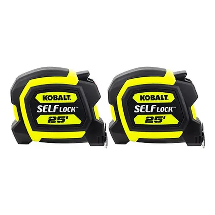 2-Pack Kobalt 25' Self-Lock Tape Measure (Yellow)