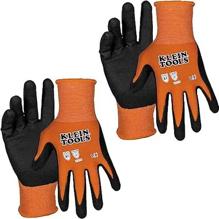 2-Pairs KLEIN TOOLS Knit Dipped Cut Resistant A1 Nitrile Coated Work Gloves (L)