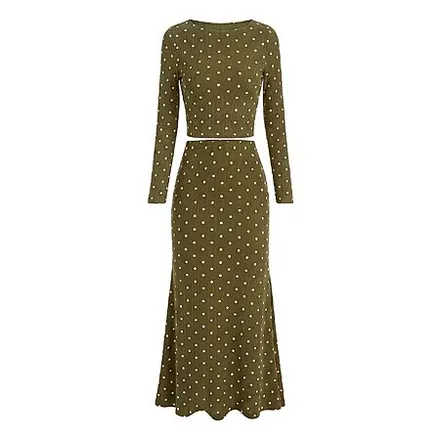 2-Pc BTFBM Women’s Polka Dot Long Sleeve Crop Top & Maxi Skirt Set (S-XXL, various)
