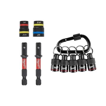 2-Pc Milwaukee SHOCKWAVE Magnetic Nut Driver + 5-Pc Hex Bit Holder & Carabiner