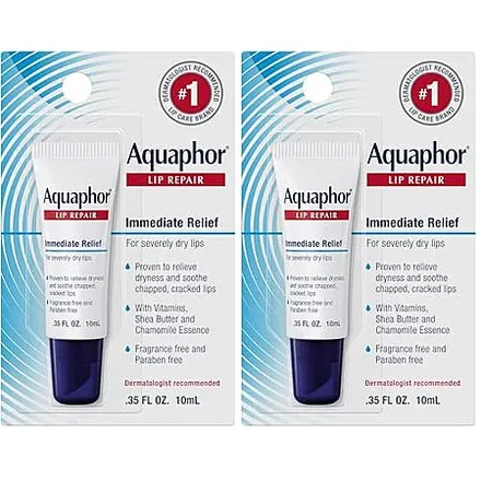 2-Pk 0.35-Oz Aquaphor Lip Repair Moisturizing Ointment for Dry Lips