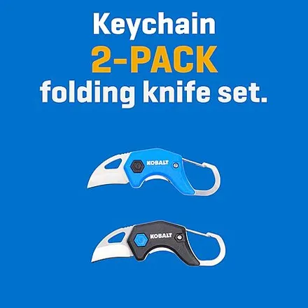 2-Pk 3/4" Kobalt Keychain Folding Carabiner Knife Set