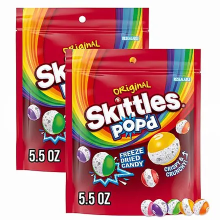 2-Pk 5.5-Oz Skittles POP'd Originals Freeze Dried Candy