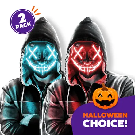 2-Pk Jeexi LED 3-Light Mode/Glow Halloween Mask (Blue/Red)
