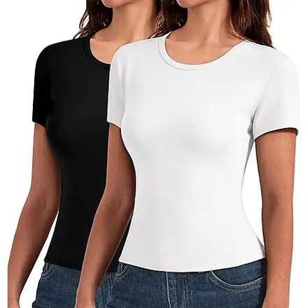 2-Pk Leafigure Women's Slim Fit Crewneck Short Sleeve T-Shirts (Various)