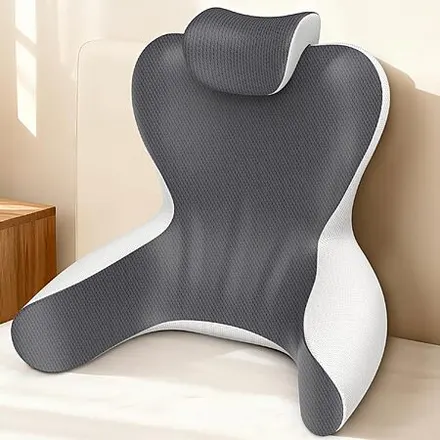 22" Hamyodo Back Support Pillow w/ Removable Cervical Pillow (Grey/ White)