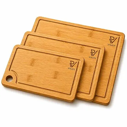 3-Pack Bamboo Cutting Board Set w/ Juice Groove & Handles (9", 12" & 15")