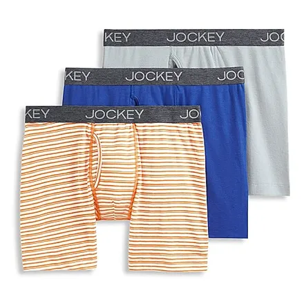 3-Pack Jockey Men's StayNew Cotton Blend Boxer Briefs (S, Blue/Orange/Gray)