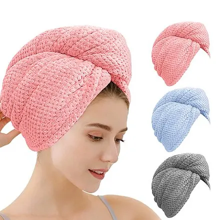 3-Pack Oeago Microfiber Hair Towel Wraps (Blue/Grey/Pink)