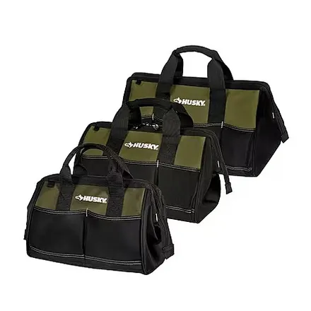 3-Pc Husky Army Green Zippered Top Tool Bag Combo (12", 15", 18" )
