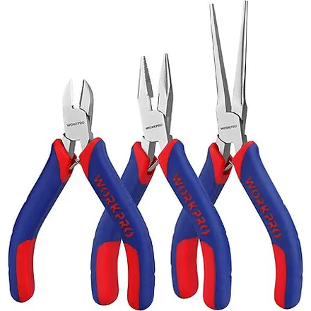 3-Pc WORKPRO Mini Pliers Set (4" Diagonal, 5" Long Nose & 6" Needle Nose)