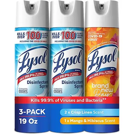 3-Pk 19-oz Lysol Disinfectant Spray (Crisp Linen & Mango)
