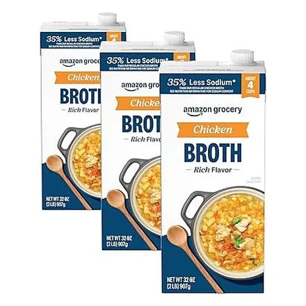 3-Pk 32-Oz Amazon Fresh 35% Less Sodium Chicken Broth
