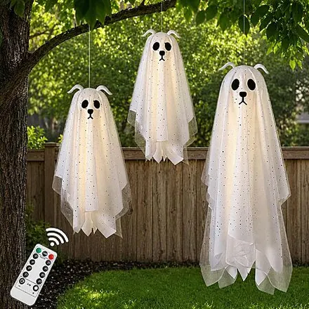 3-Pk Zesua Halloween Outdoor LED Dog Ghost Hanging Decor
