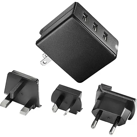 3-Port Insignia 30W Foldable USB Wall Charger w/ EU/UK/AU Rechangeable Plugs
