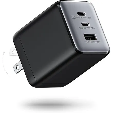 3-Port wegear 100W USB-C Foldable GaN Wall Charger Block (2x USB-C, 1x USB-A)