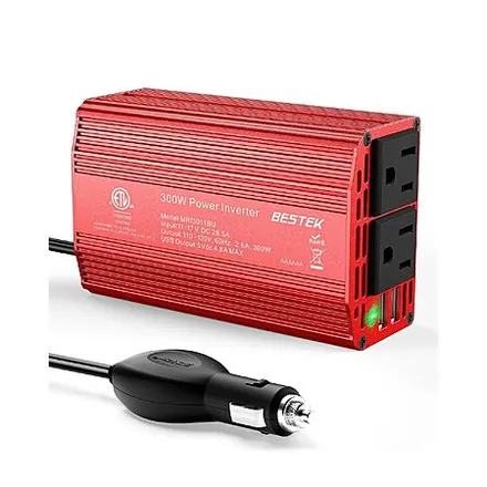300W BESTEK Car Power Inverter DC 12V to AC 110V w/ 2 AC & Dual USB Ports