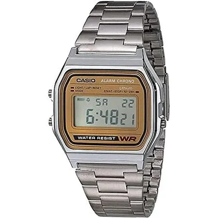 33.2mm Casio A158WEA Digital Quartz Watch w/ Stainless Steel Band (Silver/Gold)
