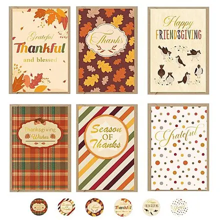 36-Ct Thboxes 4" x 6" Thanksgiving Greeting Cards w/ Envelopes & Stickers (6 Designs)