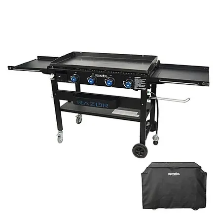 37" Razor 4-Burner Propane Gas Griddle Flat Top Grill w/ Foldable Shelves & Cover