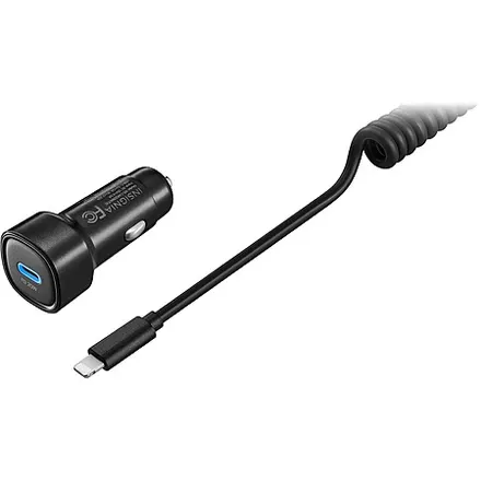 4' Insignia 20W USB-C to Lightning Coiled Car Charger Kit for Apple iPhone/iPad