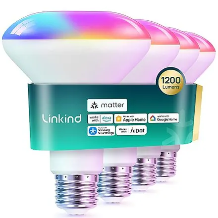 4-Pack Linkind Matter BR30 1200LM Smart LED Light Bulbs (Color Changing)
