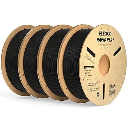 4-Pk 1KG ELEGOO Rapid PLA Plus 1.75mm 3D Printer Filament (Black)