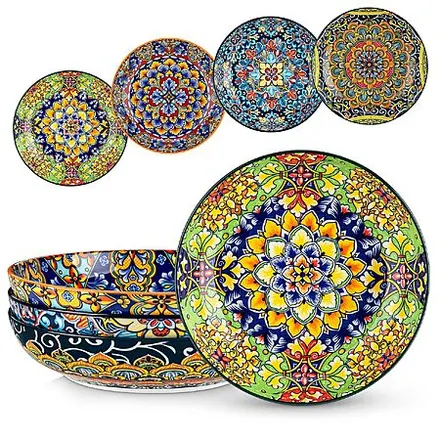 4-Pk 42-Oz vancasso Bohemian Ceramic Pasta Bowls Set