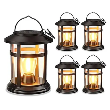 4-Pk BONLION Solar Hanging Lanterns Outdoor LED Lights (Warm White)