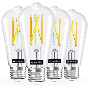 4-Pk Linkind Matter Smart ST19 Vintage Edison LED Light Bulbs (E26, Tunable White)