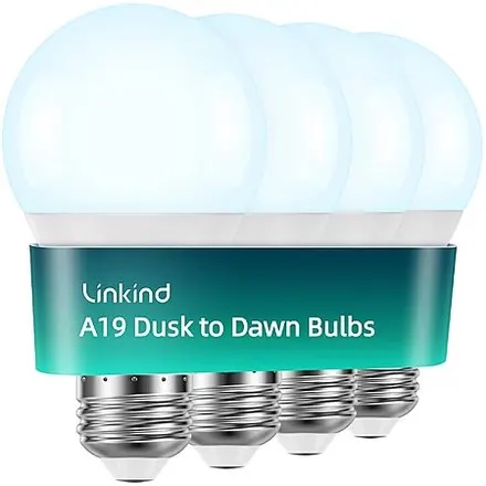 4-Pk Linkind Outdoor A19 Dusk-to-Dawn LED Light Bulbs w/ Automatic On/Off