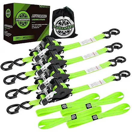 4-Pk StarLeaparts 1" x 12' Retractable Ratchet Straps w/ Soft Loops & S-Hooks