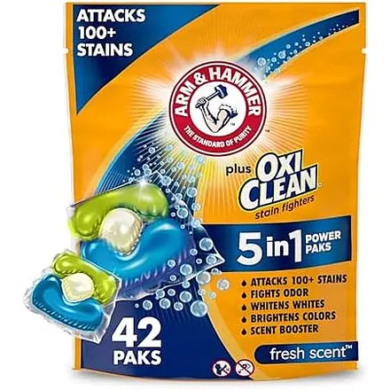 42-Ct Arm & Hammer Plus OxiClean 5-in-1 Laundry Detergent Power Paks (Fresh)