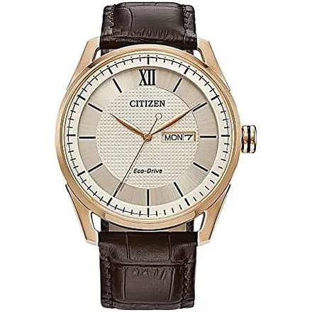 42mm Citizen Men's Classic Eco-Drive Watch (Ivory Dial + Brown Leather Band)