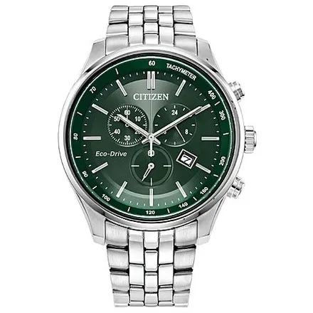 42mm Citizen Men's Green Dial Chronograph Stainless Steel Bracelet Watch