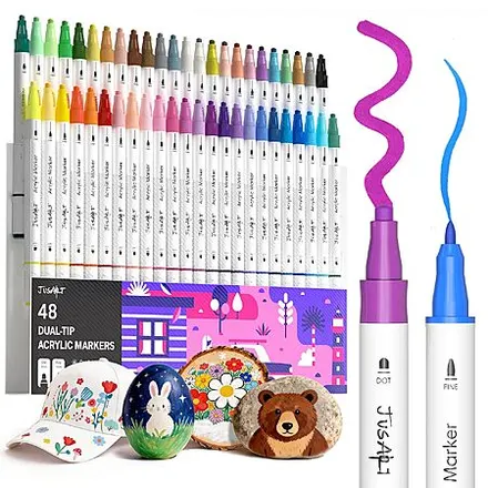 48-Ct JusArt Dual Tip Acrylic Paint Pen Markers (White Barrel)